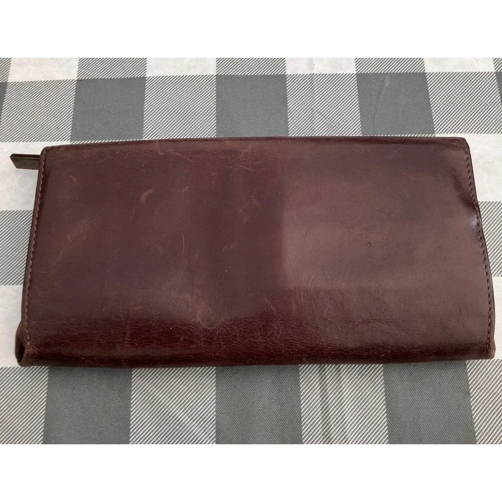 Hobo Lauren Clutch Wallet Womens Brown Leather Double Frame Kiss Lock Mirror